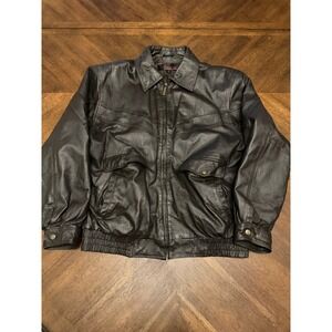 Phase Two Mens Leather Bomber Jacket Brown XL Vintage Full Zip Quilted Lining